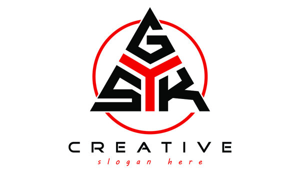 SGK three letter creative triangle shape in circle logo design vector template. typography logo | Letter mark logo | initial logo | wordmark logo | minimalist logo | gaming logo | emblem logo
