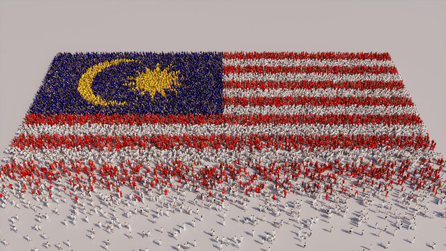Malaysian Flag formed from a Crowd of People. Banner of Malaysia on White.
