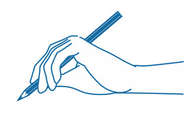 鉛筆を持つ手のイラスト 側面 左手 線画 ブルー