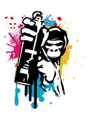 Obraz premium cooler Street Art Gorilla Sprayer im Graffiti Stil