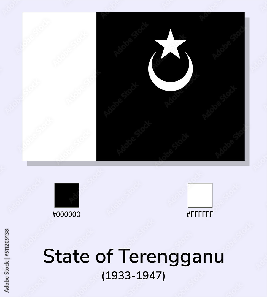 Wall mural Vector Illustration of State of Terengganu (1933-1947) flag isolated on light blue background. State of Terengganu flag with Color Codes. As close as possible to the original.