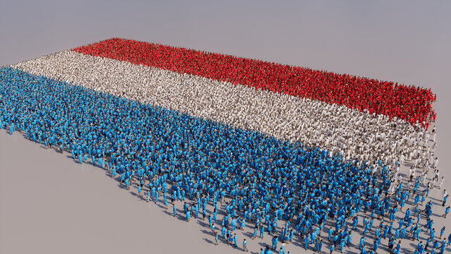 Luxembourg Flag formed from a Crowd of People. Banner of Luxembourg on White.