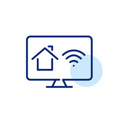 Obraz premium Smart home automated technology control app on monitor. Pixel perfect, editable stroke line art icon