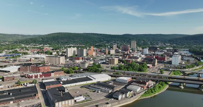 Summer afternoon aerial view of Binghamton New York, upstate NY.
