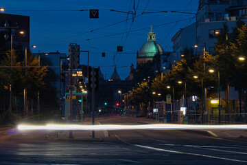 Traffic Ligth, Straßenkreuzung am Morgen, Morgenlicht, Westplatz in Leipzig, Sachsen, Deutschland