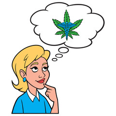 Girl thinking about Medical Marijuana - A cartoon illustration of a Girl thinking about using Medical Marijuana.
