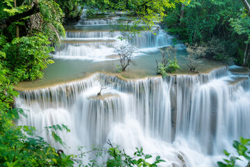 Beautiful waterfall at the jungle forest,  Located Huamaekamin waterfall Khanchanaburi province, Thailand