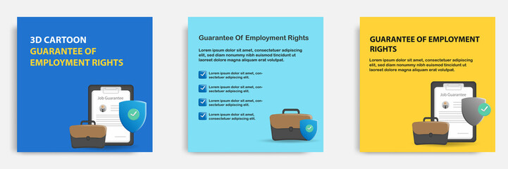 Social media tutorial, tips post banner layout template in 3D cartoon style. Employee guarantee right concept. Vector design illustration