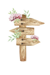 Watercolor wooden sign with flowers