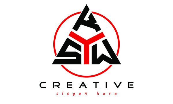 SKW three letter creative triangle shape in circle logo design vector template. typography logo | Letter mark logo | initial logo | wordmark logo | minimalist logo | gaming logo | emblem logo
