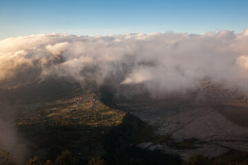 Bromo Mountain with Morning Mist, is Volcano Mountain in Surabaya, Indonesia