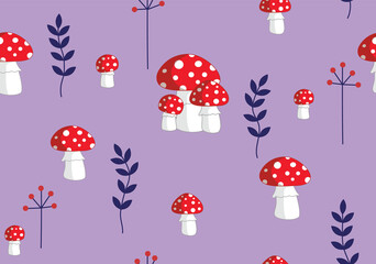 Seamless pattern. mushroom toadstool. Fly-agarics Row. Amanitas Pattern. Vector illustration in flat style.