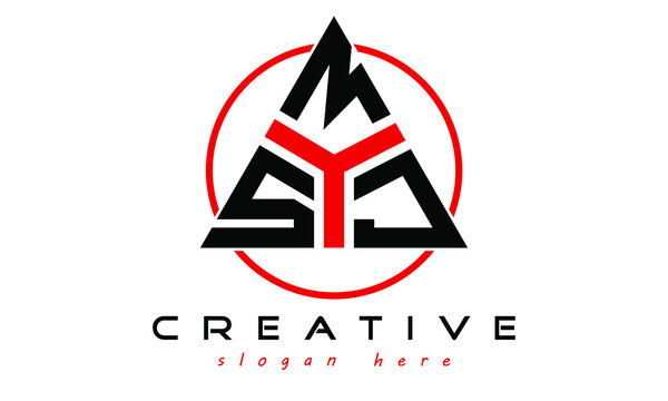 SMJ three letter creative triangle shape in circle logo design vector template. typography logo | Letter mark logo | initial logo | wordmark logo | minimalist logo | gaming logo | emblem logo
