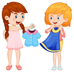 Girls trying on new clothes