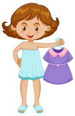 Girl picking up dress on white background