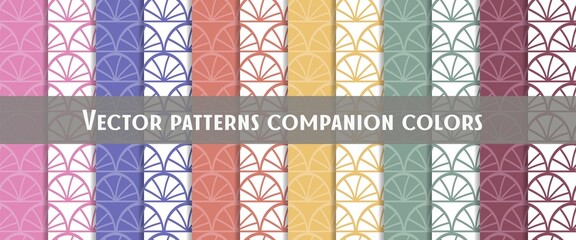Vector set companion colors patterns with geometric figures, mask added, editable. Abstract geometric graphic design print pattern. Can be used for scrapbooking and design