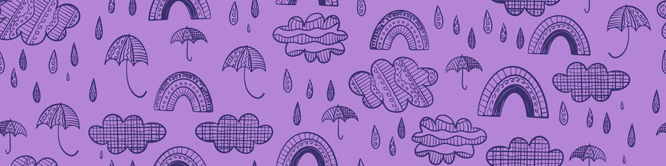 Seamless pattern with cute doodle objects. Sky and weather cartoon ornament. Vector illustration.