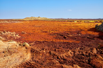 A world created by various iron oxides spreading over the land of Dallol, Danakil, Afar Region,...