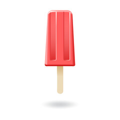 Red watermelon, strawberry ice cream stick or popsicle mockup template. Isolated on white background with shadow. Ready to use for your business. Realistic 3D vector illustration.