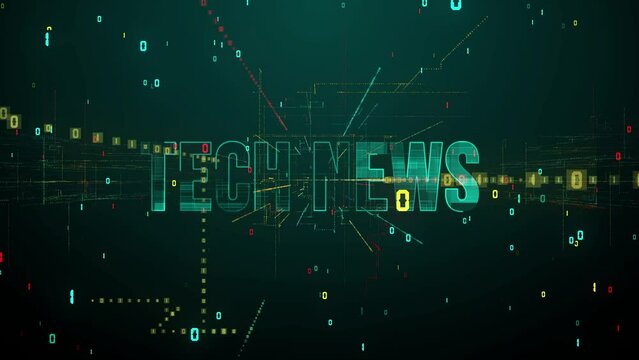 Futuristic Motion Digital Technology Bluish Green Tech News Lettering On Binary Numeral Geometry Lines And Particles Space Background