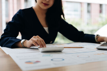 Bookkeeper or financial inspector hands making report, calculating. Home finances, investment, economy, saving money or insurance concept