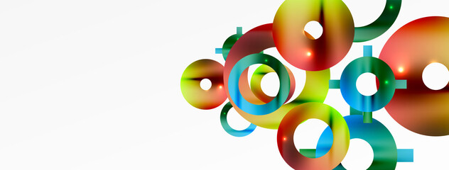 Minimal geometric abstract background. Shiny and glossy circle, line and round shapes design. Trendy techno business template for wallpaper, banner, background or landing