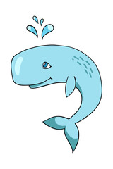 Obraz premium Cute whale, vector design element in the style of doodles, isolated on a white background, hand drawn