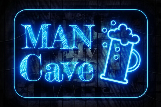Man Cave Neon Sign on a Dark Wooden Wall