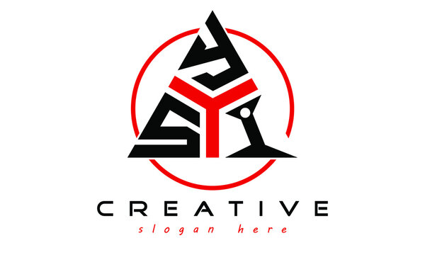 SYI three letter creative triangle shape in circle logo design vector template. typography logo | Letter mark logo | initial logo | wordmark logo | minimalist logo | gaming logo | emblem logo
