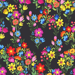 Seamless pattern with flowers on white background.