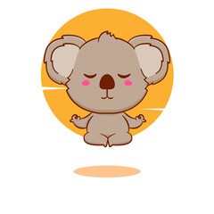 Cute happy baby koala bear doing yoga. Cartoon character illustration