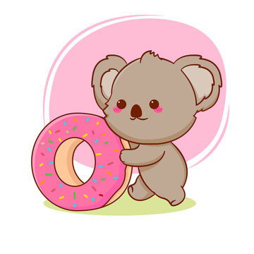recommend clip art: Cute happy baby koala bear with doughnut. Cartoon character illustration
