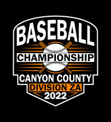 PRINTABEL T-SHIRT DESIGN. BASEBALL CHAMPIONSHIP CANYON COUNTY DIVISION ZA 2022. 