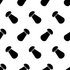 Seamless pattern with mushrooms. Black icon of mushrooms on white background. Isolated symbol mushroom in flat style. Design for print on fabric, wrapping paper, packing, wallpaper.Vector illustration