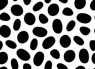 Dalmatian seamless pattern. Black uneven spots animal print. Abstract background with black and white circles. Vector background. 