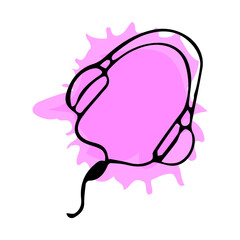 Headphone on watercolor pink spot background