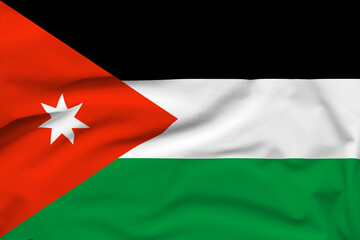 Jordan national flag, folds and hard shadows on the canvas