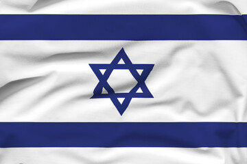 Israel national flag, folds and hard shadows on the canvas