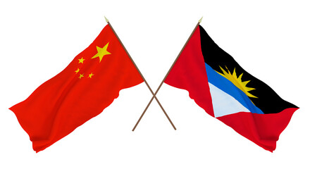 Background for designers, illustrators. National Independence Day. Flags Chine and  Barbuda