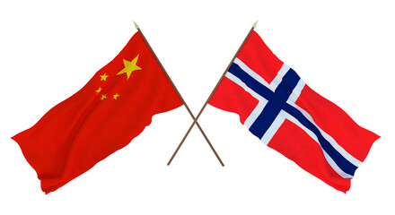 Background for designers, illustrators. National Independence Day. Flags Chine and  Bouvet island