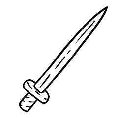 Fantasy warrior sword cartoon icon. Outline comic style image of a sword weapon picture. Hand drawn isolated lineart illustration for prints, designs, cards.