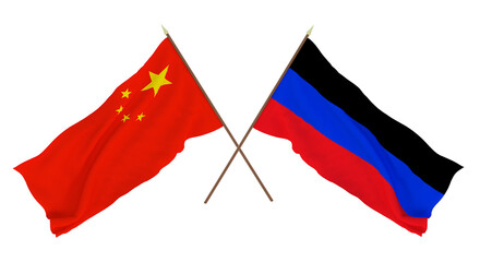 Background for designers, illustrators. National Independence Day. Flags Chine and  Donetsk People's Republic