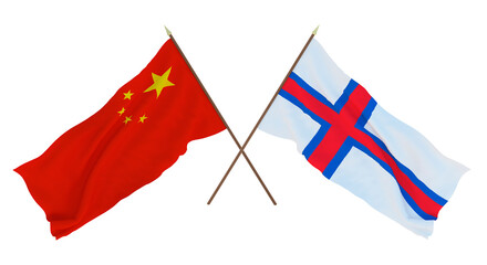 Background for designers, illustrators. National Independence Day. Flags Chine and  Faroe Islands