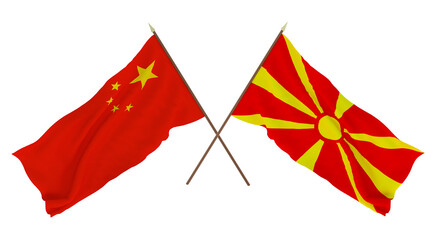 Background for designers, illustrators. National Independence Day. Flags Chine and  Macedonia