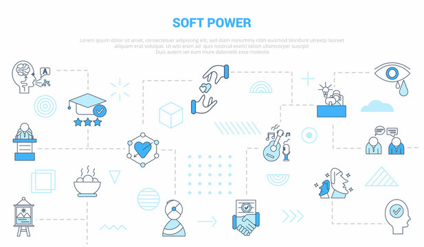 soft power concept with icon set template banner with modern blue color style