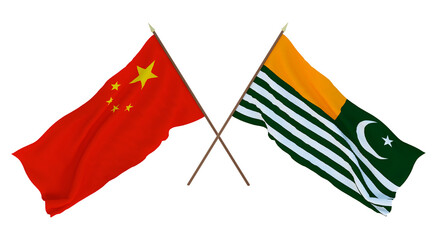 Background for designers, illustrators. National Independence Day. Flags Chine and Azad Kashmir