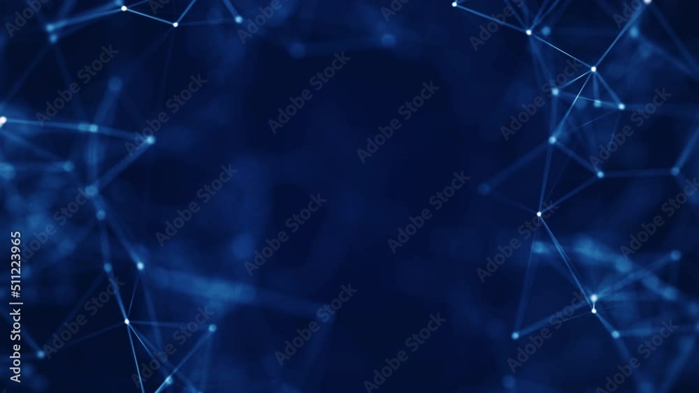 Wall mural Abstract concepts of cybersecurity technology and digital data protection. Protect internet network connection with polygons, dots and lines in the center blur slow motion with dark blue background.