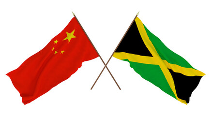 Background for designers, illustrators. National Independence Day. Flags Chine and Jamaica