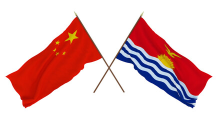 Background for designers, illustrators. National Independence Day. Flags Chine and Kiribati