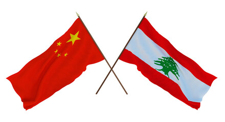 Background for designers, illustrators. National Independence Day. Flags Chine and Lebanon